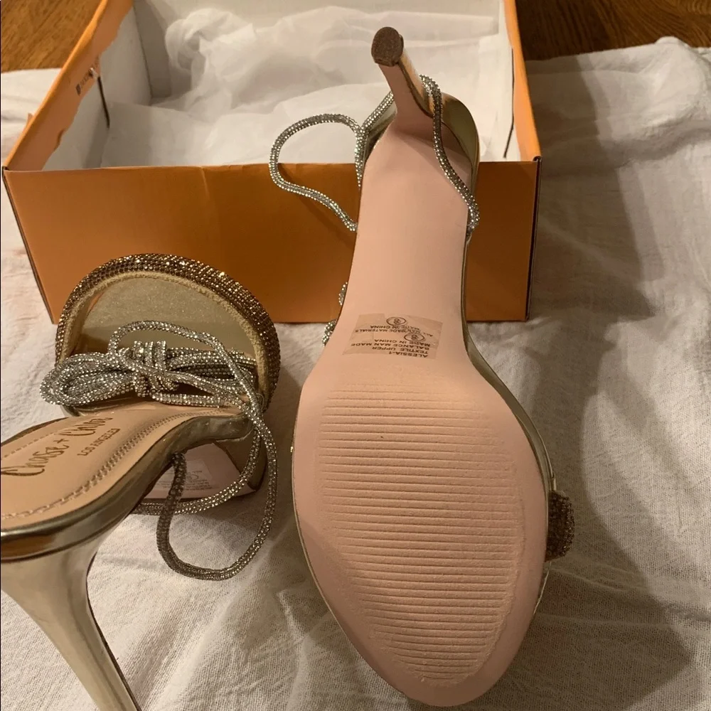 Chase & Chloe Gold Rhinestone Platform Ankle-Tie High Heel Sandal Sz 8 & 8.5 NEW - Picture 4 of 9